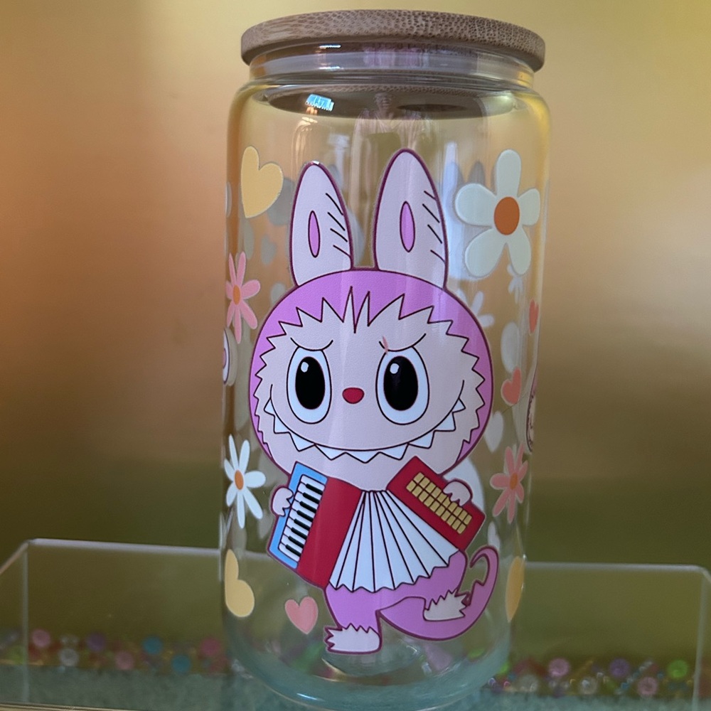 Handcrafted Labubu Glass Cup 16 oz New